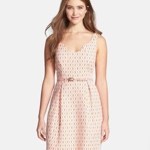 Trina Turk Scalloped textured belted coral and white dress